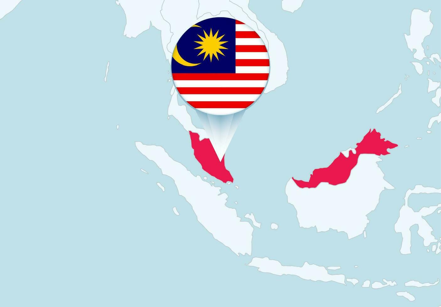 Asien mit ausgewählt Malaysia Karte und Malaysia Flagge Symbol. vektor