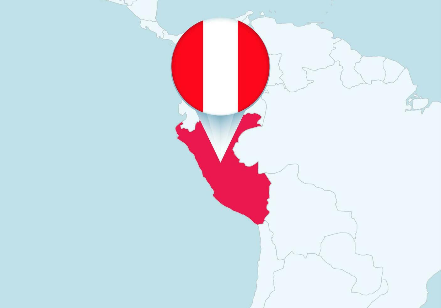 Amerika mit ausgewählt Peru Karte und Peru Flagge Symbol. vektor