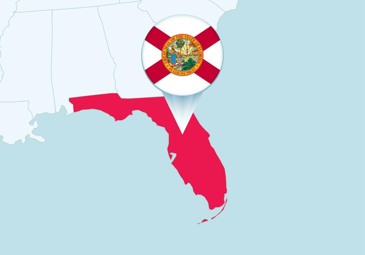 vereinigt Zustände mit ausgewählt Florida Karte und Florida Flagge Symbol. vektor