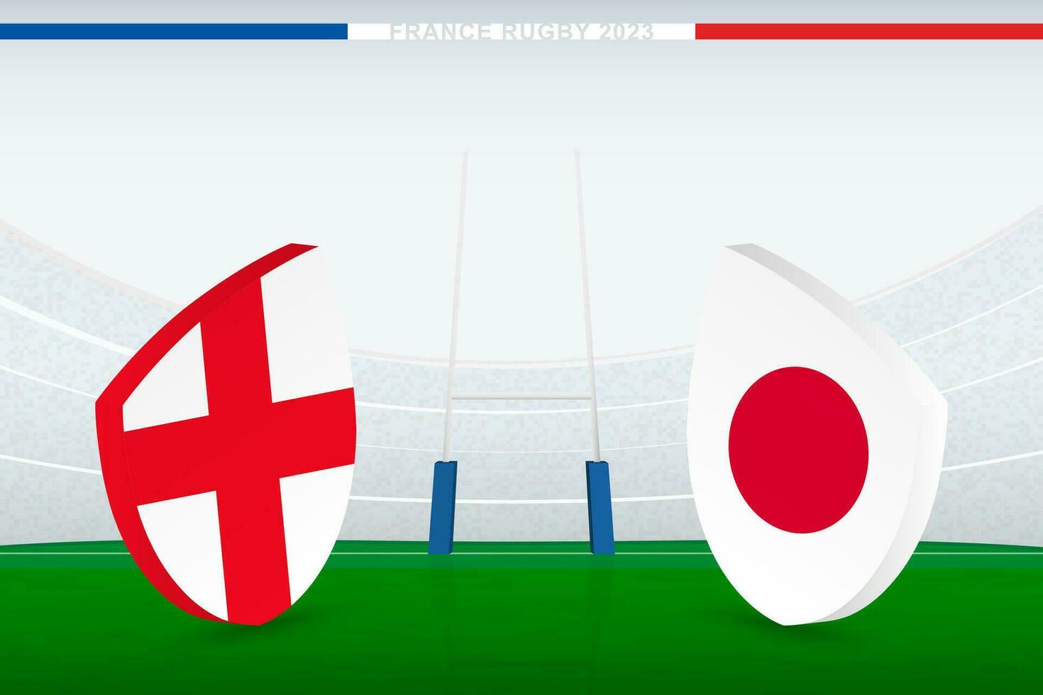 Spiel zwischen England und Japan, Illustration von Rugby Flagge Symbol auf Rugby Stadion. vektor