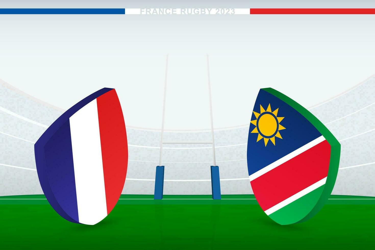 Spiel zwischen Frankreich und Namibia, Illustration von Rugby Flagge Symbol auf Rugby Stadion. vektor