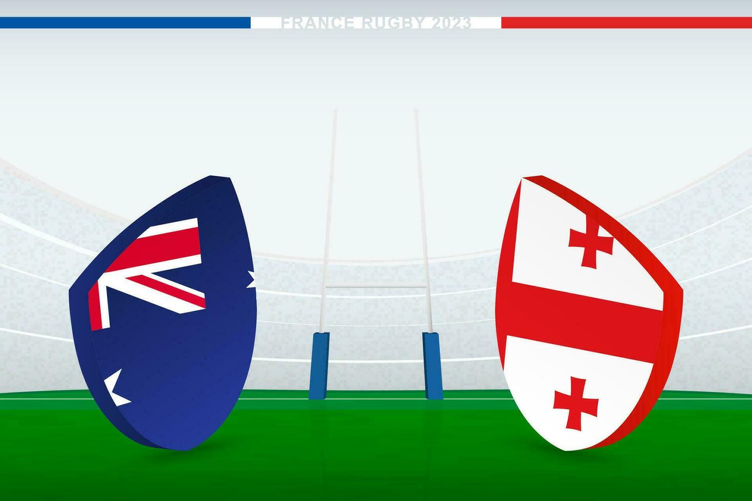 Spiel zwischen Australien und Georgia, Illustration von Rugby Flagge Symbol auf Rugby Stadion. vektor