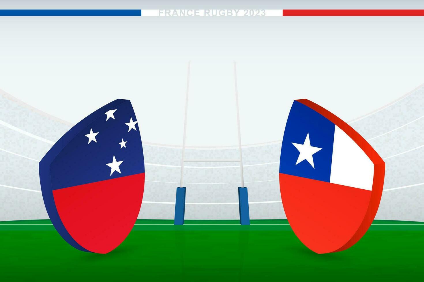 Spiel zwischen Samoa und Chile, Illustration von Rugby Flagge Symbol auf Rugby Stadion. vektor