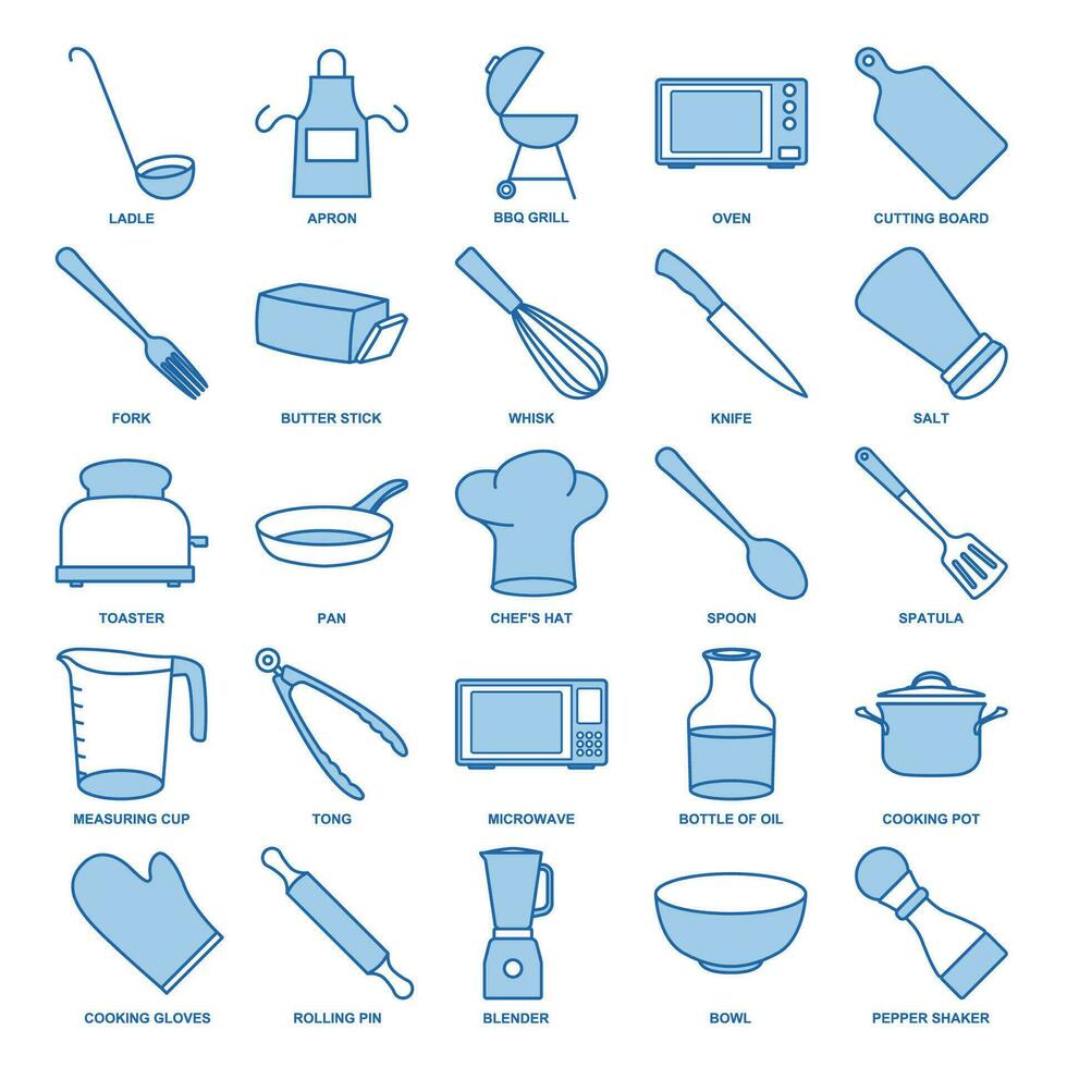 Kochen Symbol Satz, inbegriffen Symbole wie Messer, Schüssel, Mixer und Mehr Symbole Sammlung, Logo isoliert Vektor Illustration