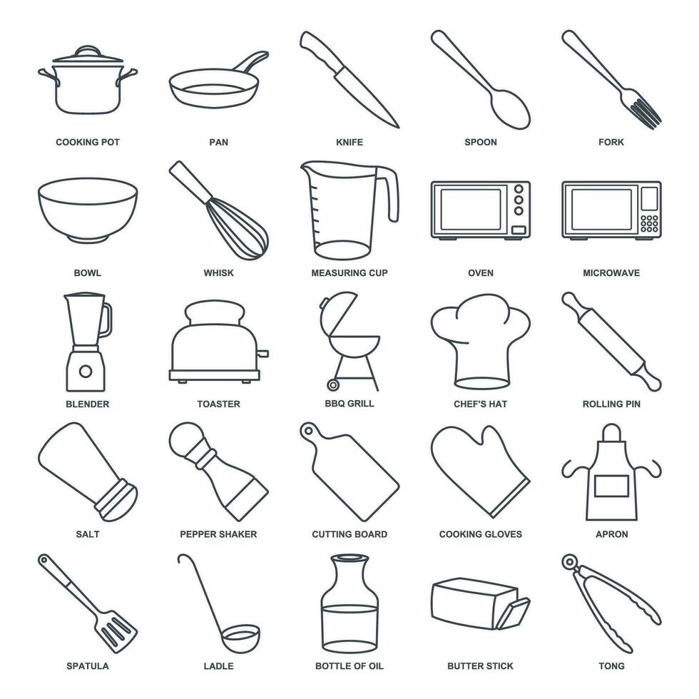 Kochen Symbol Satz, inbegriffen Symbole wie Messer, Schüssel, Mixer und Mehr Symbole Sammlung, Logo isoliert Vektor Illustration