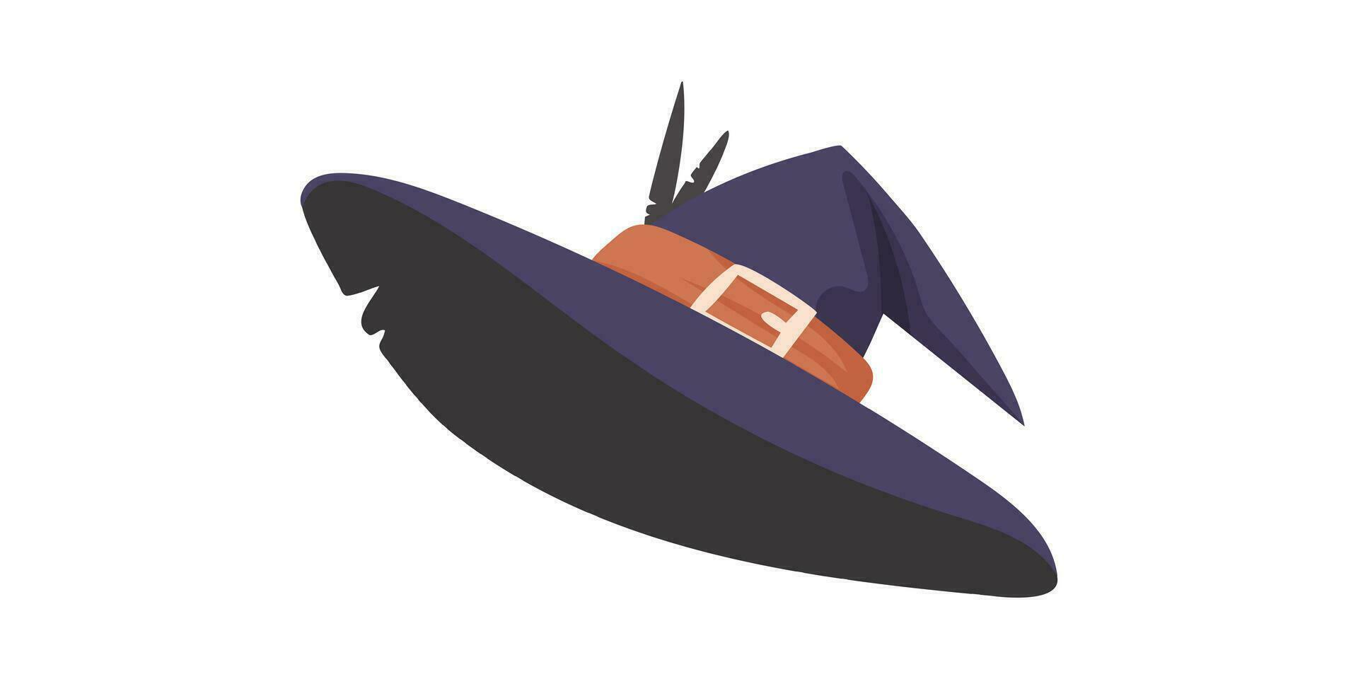 ein Hexe Hut ist ein hoch Hut Das Hexen stellen auf ihr Köpfe. es erscheint scharf. ein Baseball Deckel Das sieht aus mögen ein Hut zum Halloween. Karikatur Stil, Vektor Illustration