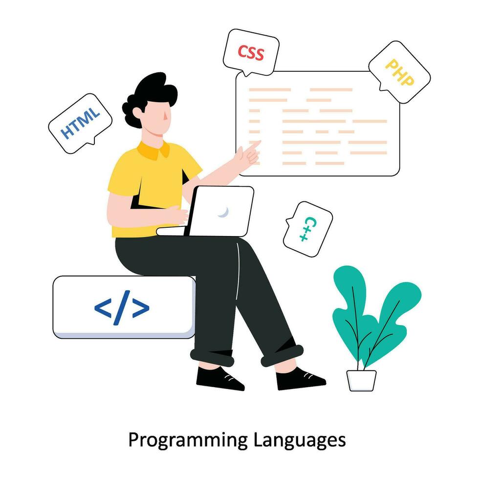 programmering språk platt stil design vektor illustration. stock illustration