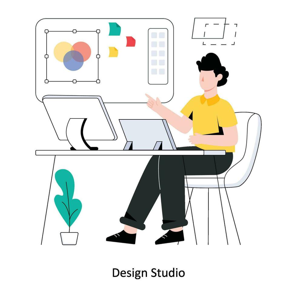 design studio platt stil design vektor illustration. stock illustration