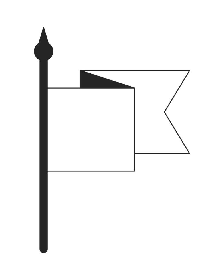 flagga vinka platt svartvit isolerat vektor objekt. flagga på pinne. redigerbar svart och vit linje konst teckning. enkel översikt fläck illustration för webb grafisk design