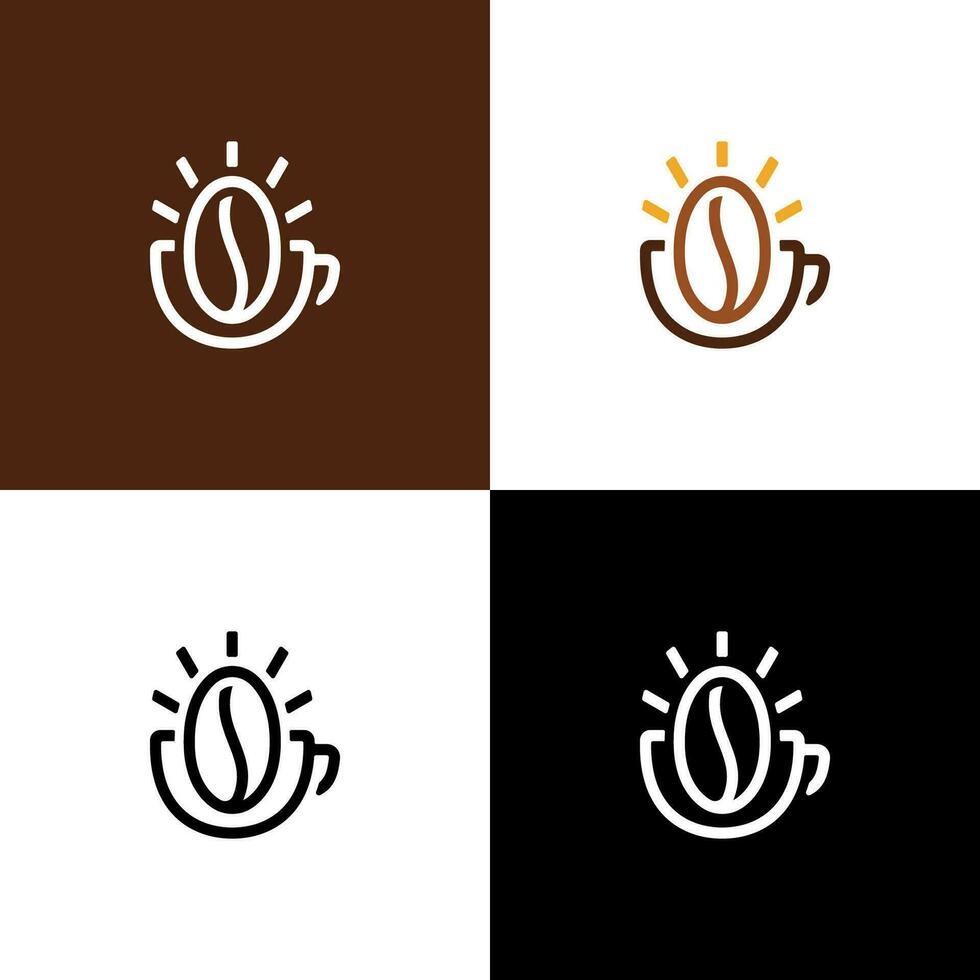 Linie Kunst minimalistisch leuchtenden Kaffee Tasse, Kaffee Bohnen Logo Vorlage vektor