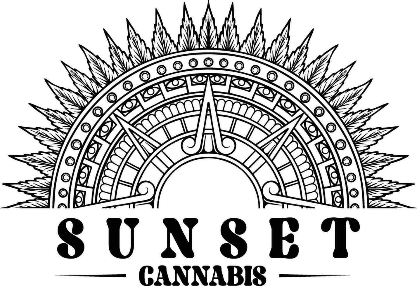 cannabis kalejdoskop solnedgång solros mandala illustrationer svartvit vektor illustrationer för din arbete logotyp, handelsvaror t-shirt, klistermärken och märka mönster, affisch, hälsning kort reklam