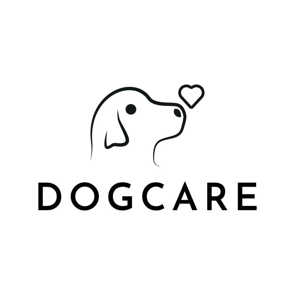 einfach minimal Hund Pflege Logo Design. Hund Kopf mit Liebe Vektor