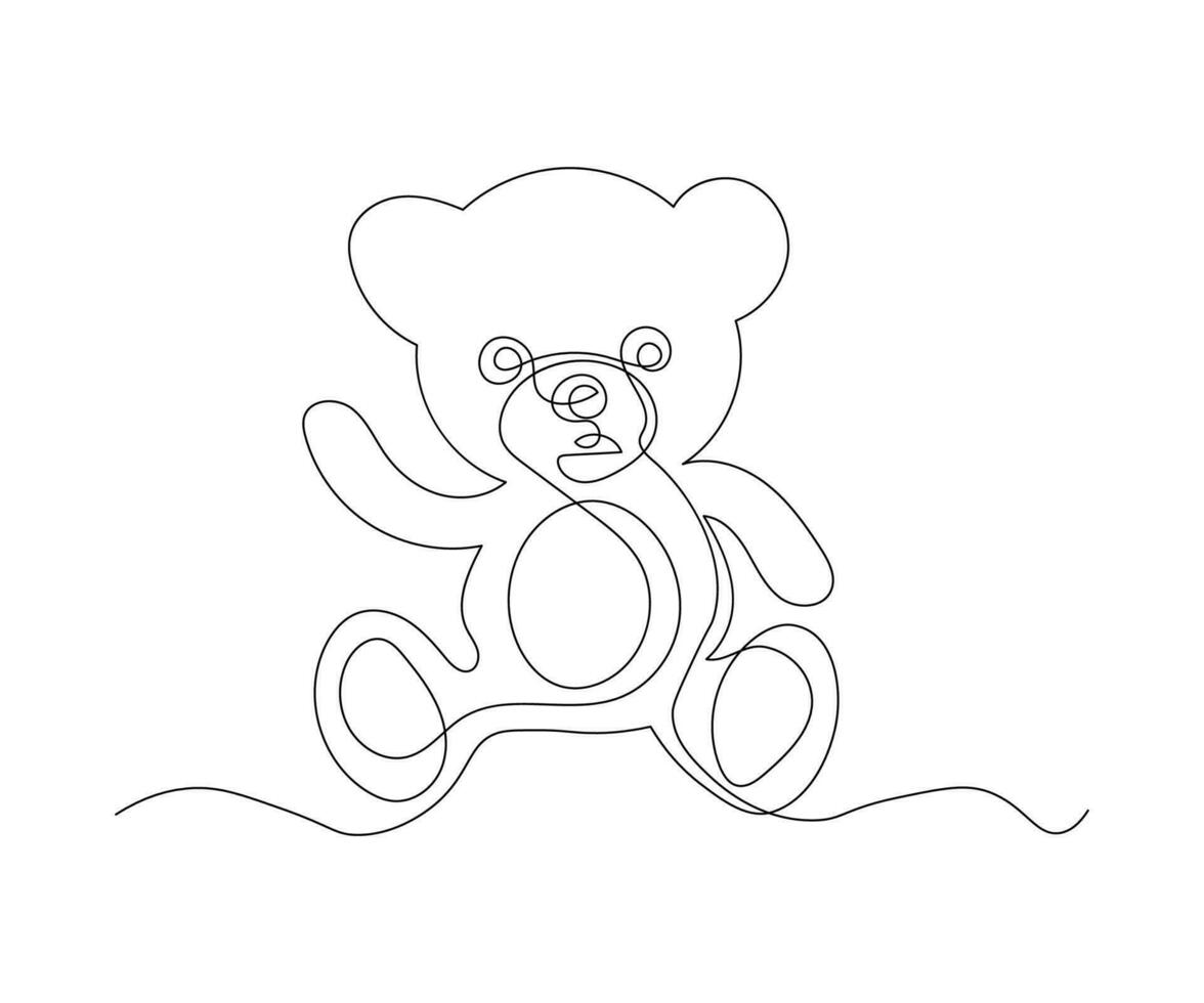 abstrakt Kinder- Teddy tragen, Plüsch Spielzeug kontinuierlich einer Linie Zeichnung vektor