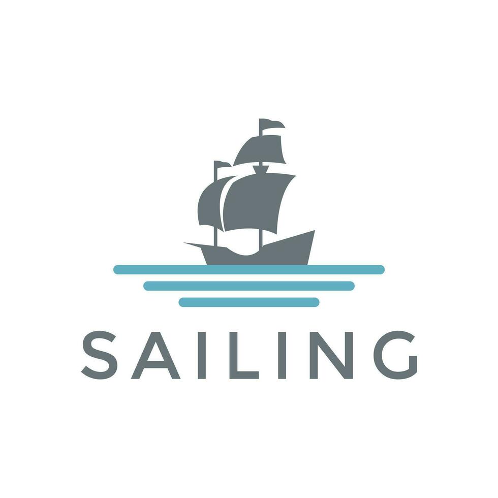 einfach Segelboot Segeln Schiff im Meer Ozean Welle, einfach Segelboot Vektor Logo Design Vorlage