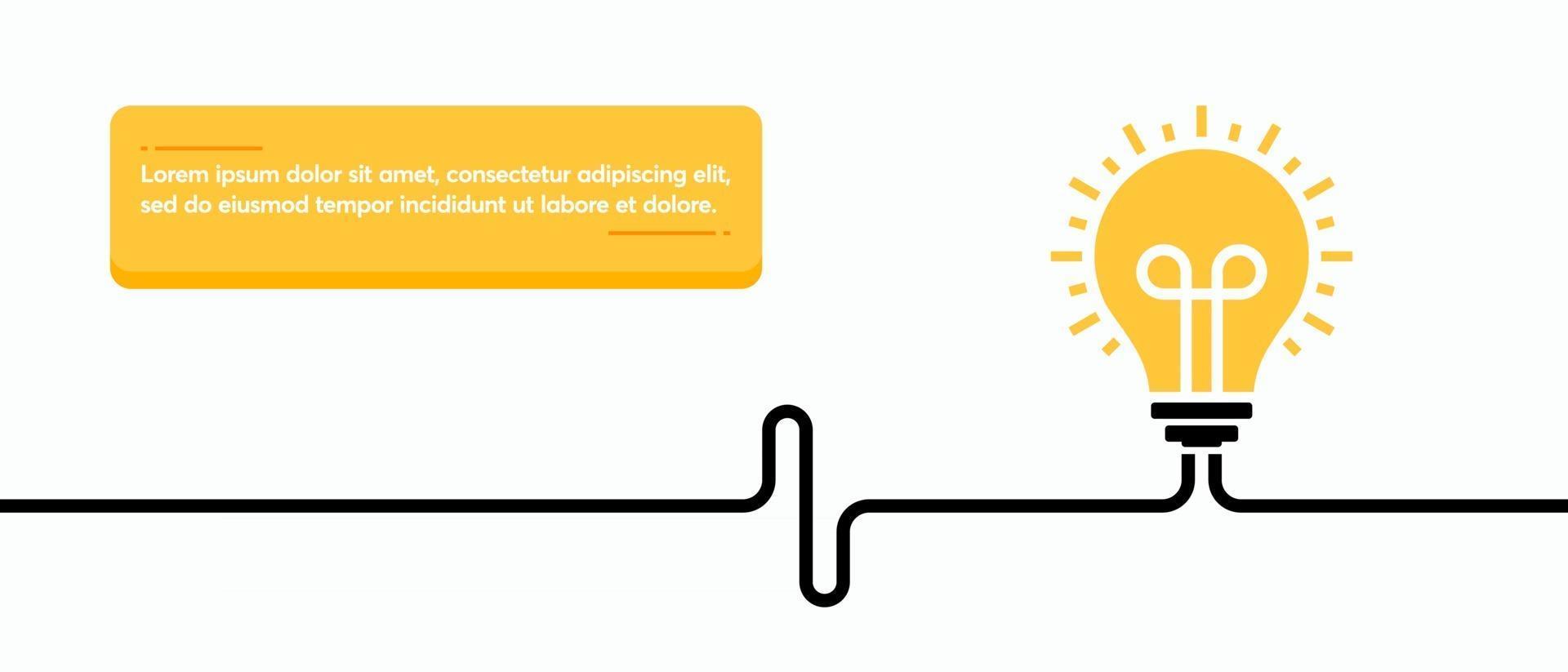 Ideenkonzept, menschliches Gehirn in Glühbirne, kreatives Glühbirnenzeichen mit elektrischem Stecker und Kabelhintergrundvektorillustration vektor