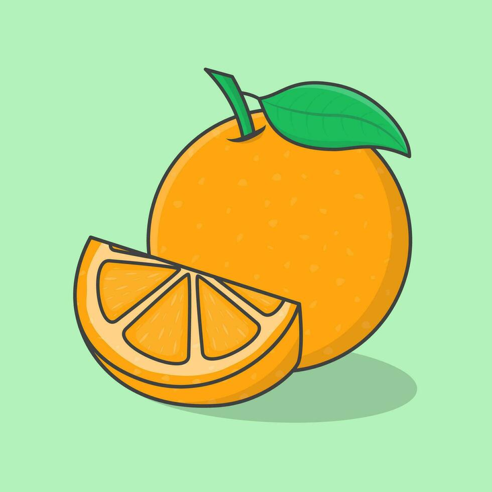 frisch Orange Obst Karikatur Vektor Illustration. Scheibe und ganze von saftig Orange eben Symbol Gliederung