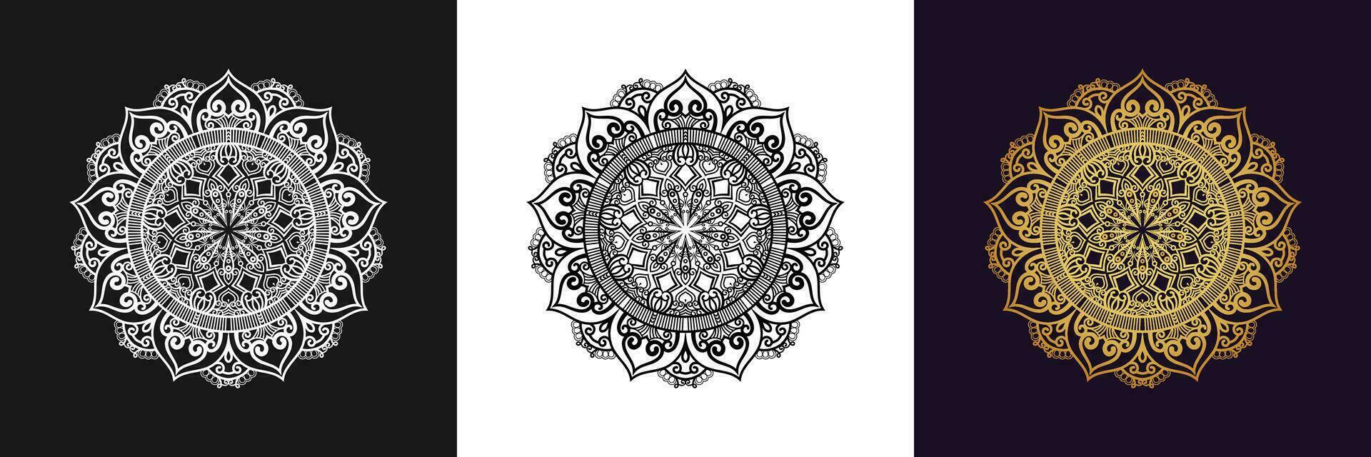 dekorativ mandala och mönster för mehndi, bröllop, tatuering, islam, indian, arabiska. översikt mandalas färg bok sida. vektor