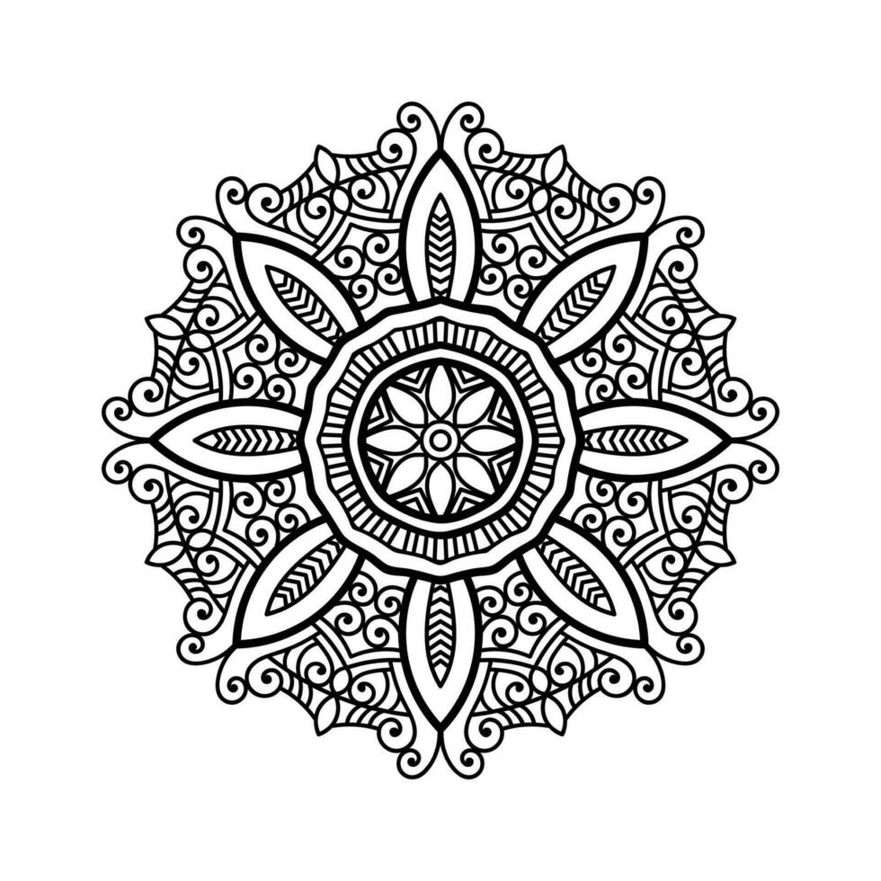 dekorativ mandala och mönster för mehndi, bröllop, tatuering, islam, indian, arabiska. översikt mandalas färg bok sida. vektor