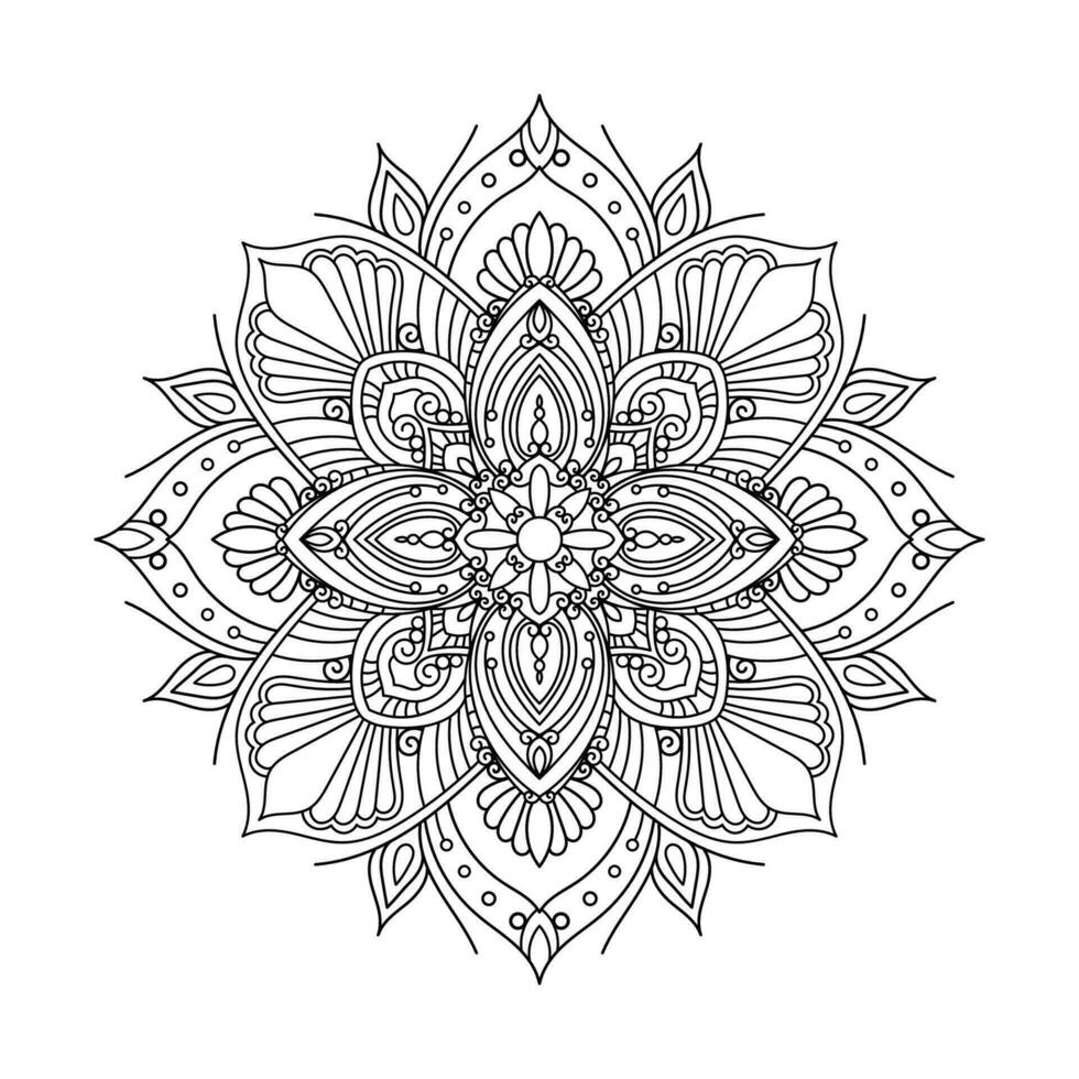 dekorativ mandala och mönster för mehndi, bröllop, tatuering, islam, indian, arabiska. översikt mandalas färg bok sida. vektor