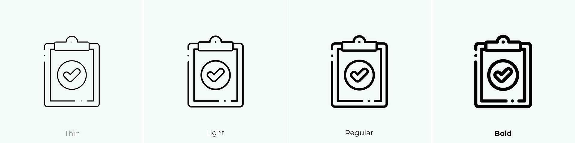 verifiziert Symbol. dünn, Licht, regulär und Fett gedruckt Stil Design isoliert auf Weiß Hintergrund vektor