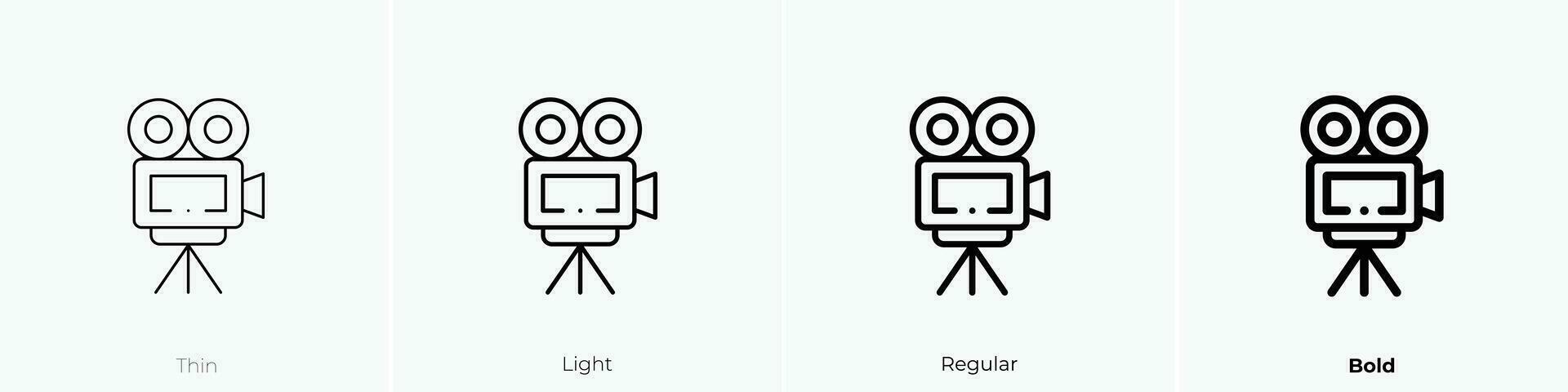 Video Kamera Symbol. dünn, Licht, regulär und Fett gedruckt Stil Design isoliert auf Weiß Hintergrund vektor