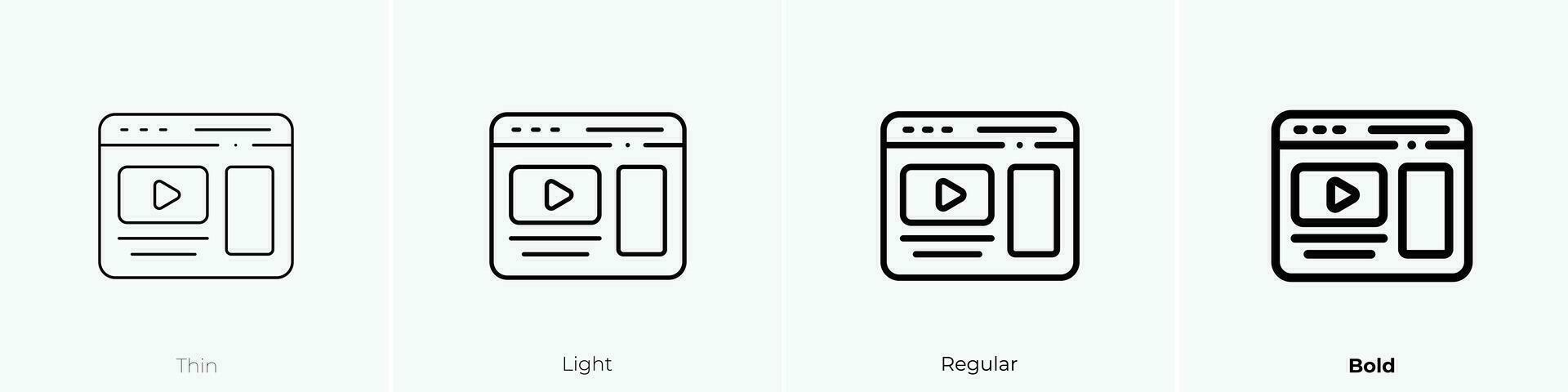 Video Symbol. dünn, Licht, regulär und Fett gedruckt Stil Design isoliert auf Weiß Hintergrund vektor