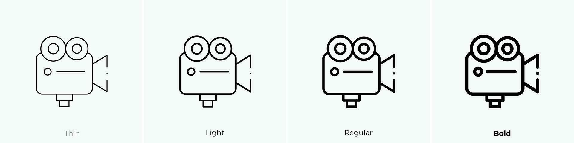 Videokamera Symbol. dünn, Licht, regulär und Fett gedruckt Stil Design isoliert auf Weiß Hintergrund vektor