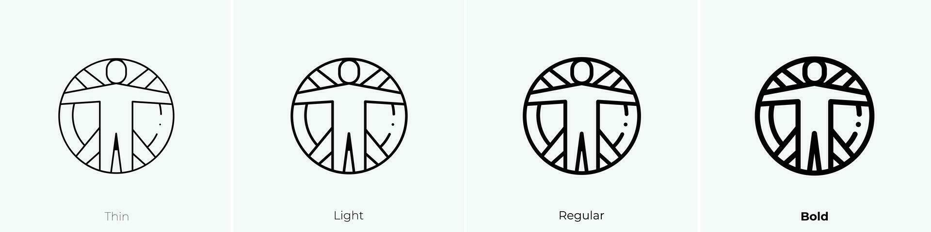 vitruvian man ikon. tunn, ljus, regelbunden och djärv stil design isolerat på vit bakgrund vektor