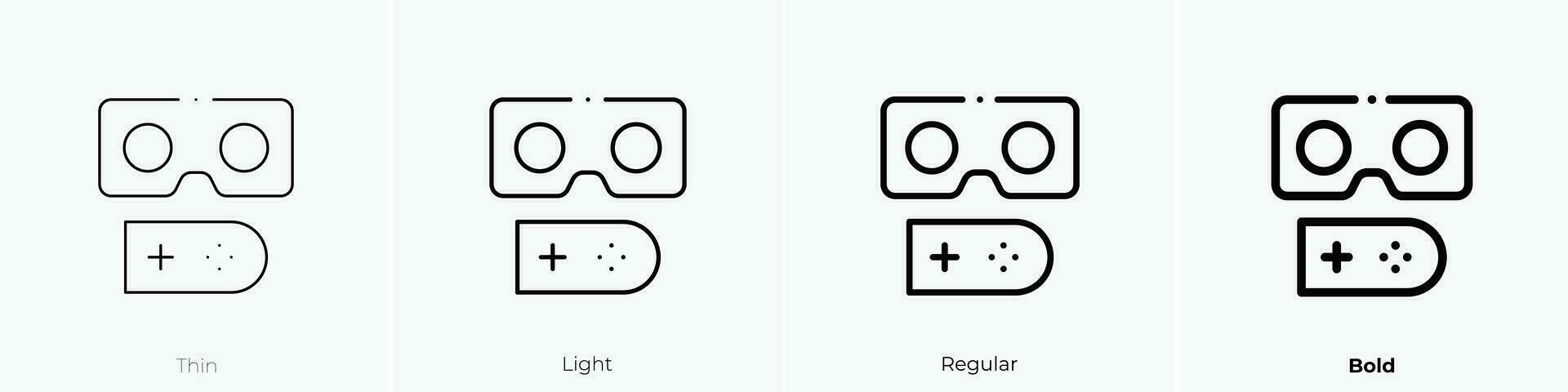 vr Spiel Symbol. dünn, Licht, regulär und Fett gedruckt Stil Design isoliert auf Weiß Hintergrund vektor