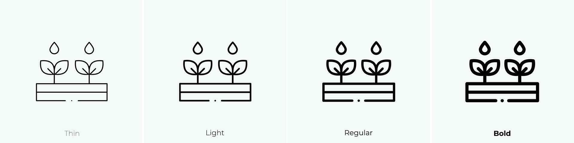 Bewässerung Pflanzen Symbol. dünn, Licht, regulär und Fett gedruckt Stil Design isoliert auf Weiß Hintergrund vektor