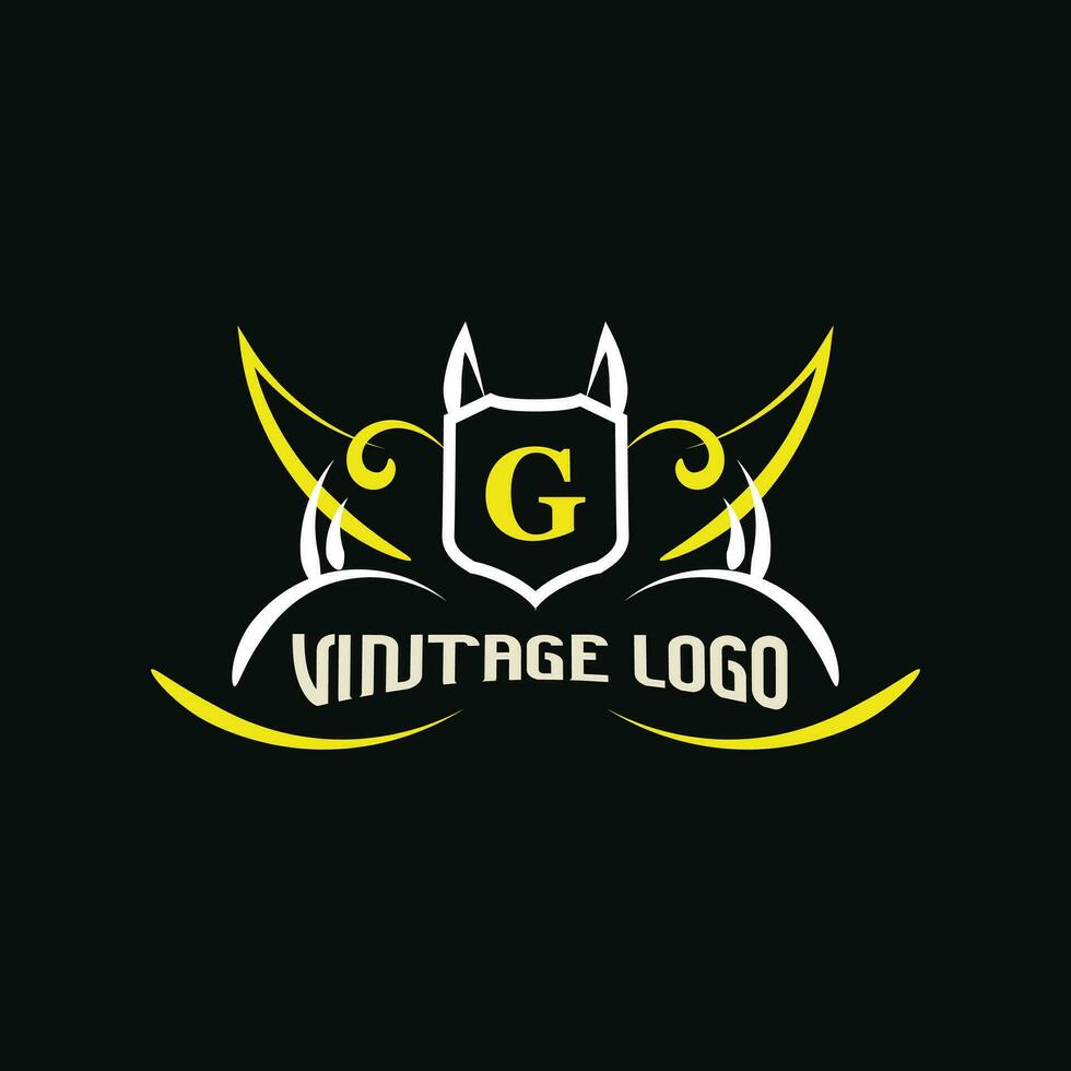 årgång logotyp mall med gul och vit Färg på svart bakgrund vektor
