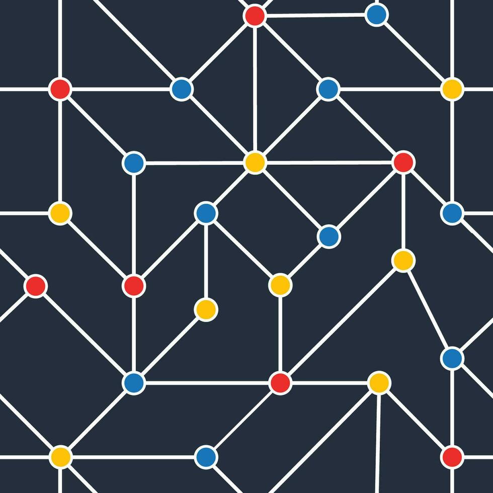 bunt Punkte Netzwerk Verbindungen wiederholen Muster auf dunkel Blau Hintergrund vektor
