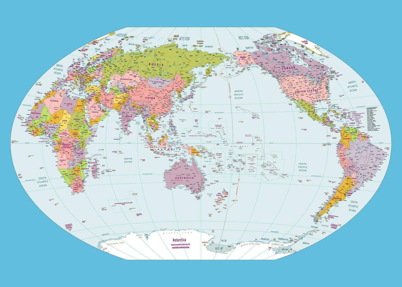 politisch Welt Karte Amerika zentriert Winkel-Tripel Projektion vektor