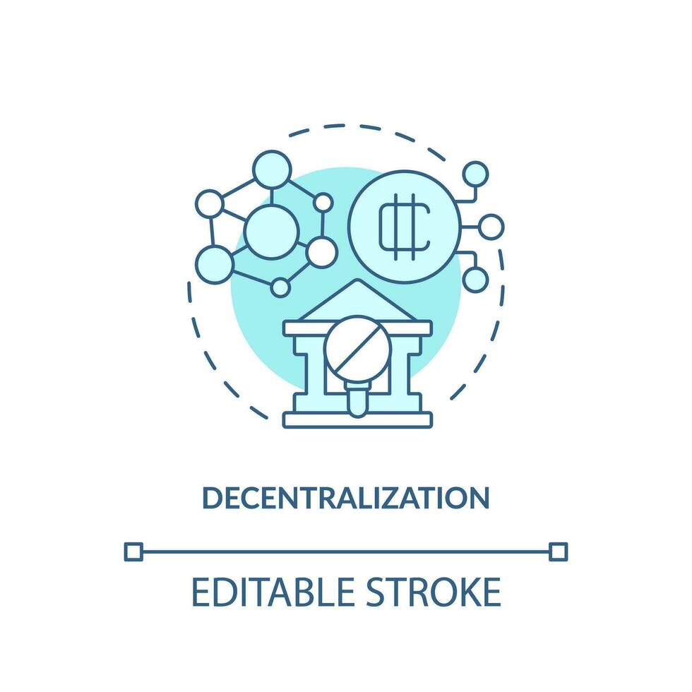 2d redigerbar decentralisering tunn linje ikon begrepp, isolerat vektor, blå illustration representerar digital valuta. vektor