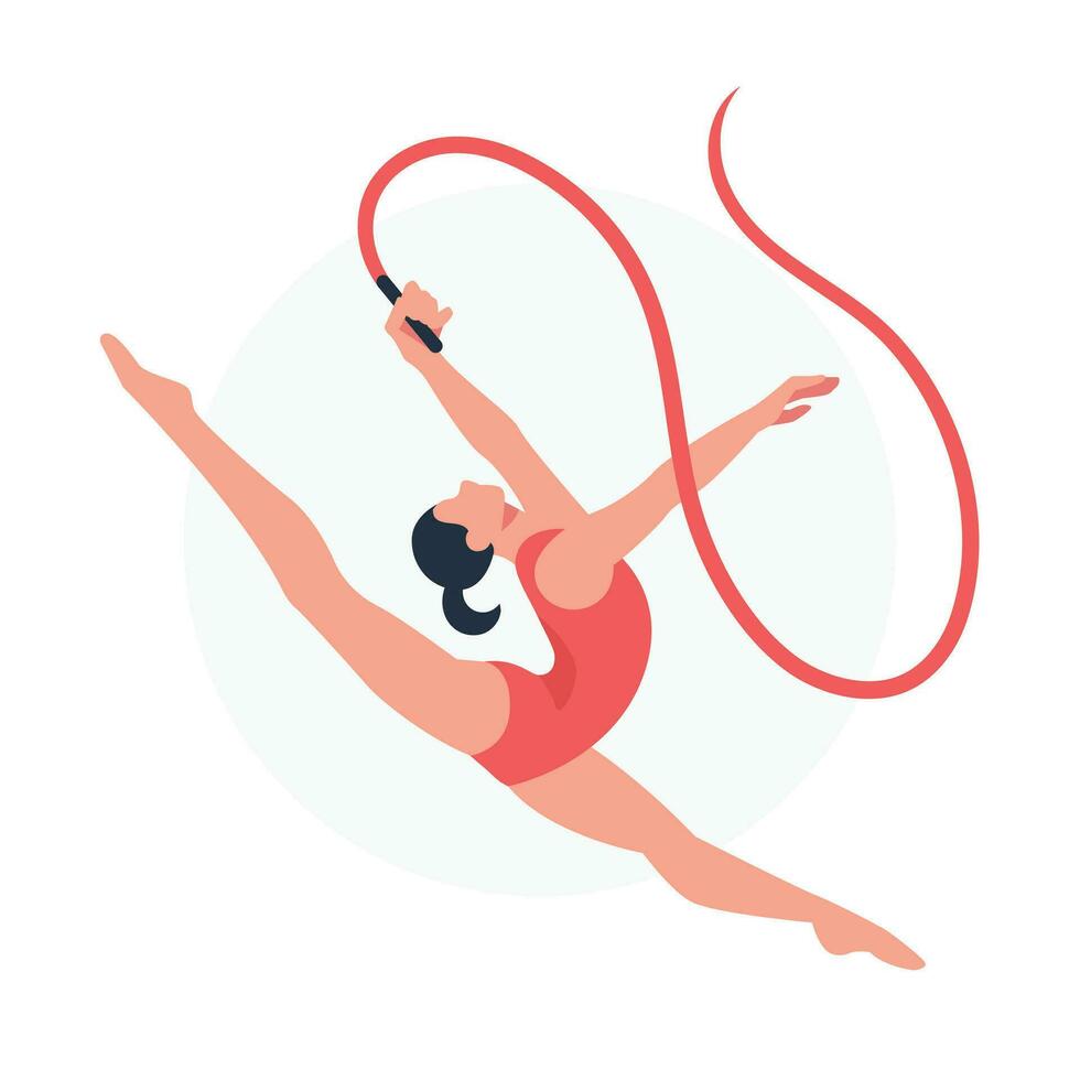 gymnastik sporter idrottare vektor illustration kvinna gymnast utför med band