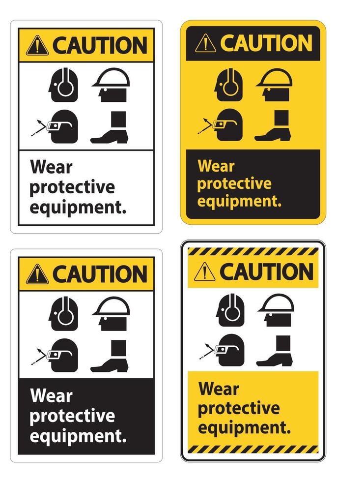 Warnschild tragen Schutzausrüstung, mit ppe Symbolen auf weißem Hintergrund, Vektorillustration vektor