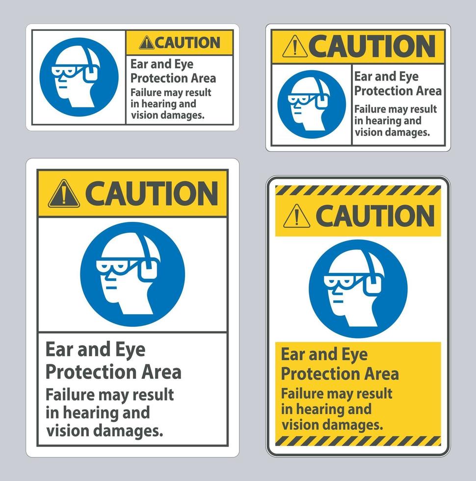 varningstecken öron- och ögonskyddsområde, fel kan leda till hörsel- och synskador vektor