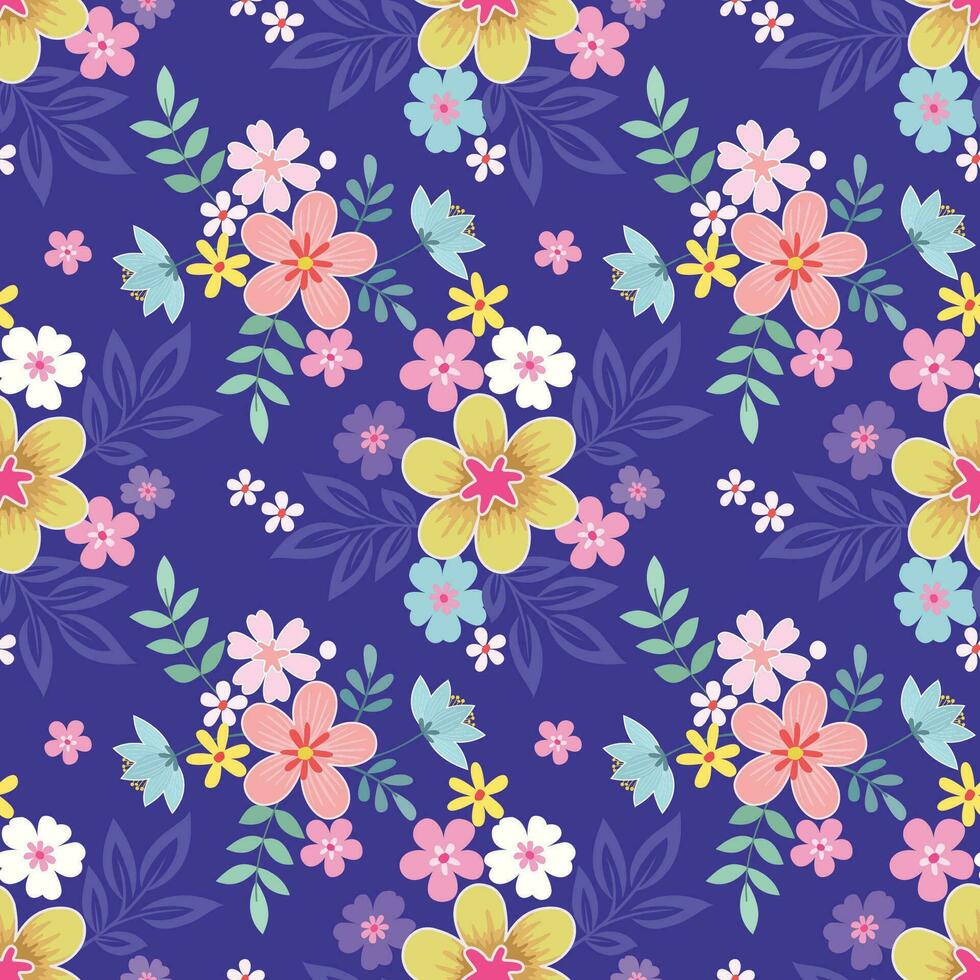 schön Blühen Blumen auf lila Farbe Hintergrund nahtlos Muster. vektor