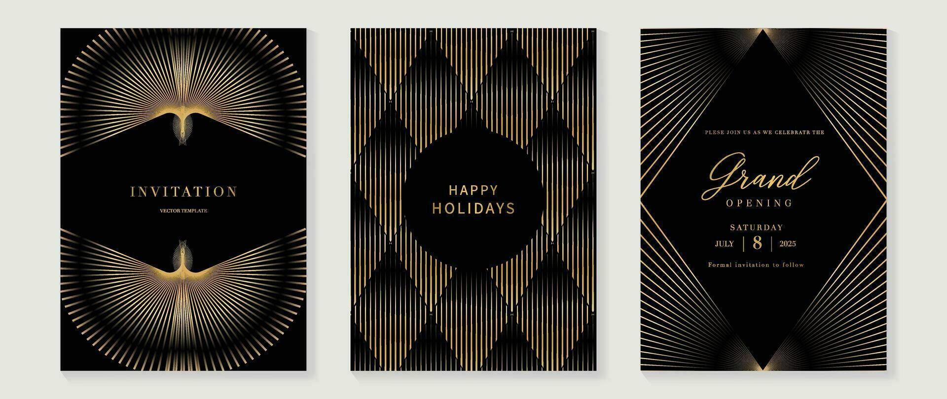 Luxus Einladung Karte Hintergrund Vektor. golden Kurve elegant, Gold Linien Gradient auf dunkel Farbe Hintergrund. Prämie Design Illustration zum Gala Karte, großartig Öffnung, Party Einladung, Hochzeit. vektor