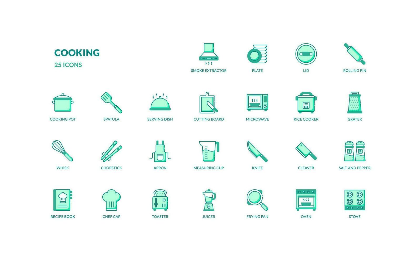 matlagning köksutrustning kök apparater hushåll verktyg och redskap för restaurang detaljerad grön Färg ikon se vektor