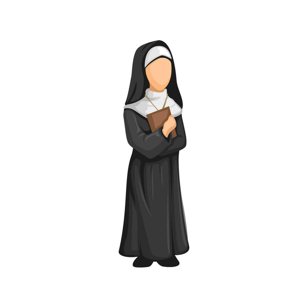 Nonne halten Bibel Pose religiös Menschen Zahl Karikatur Illustration Vektor