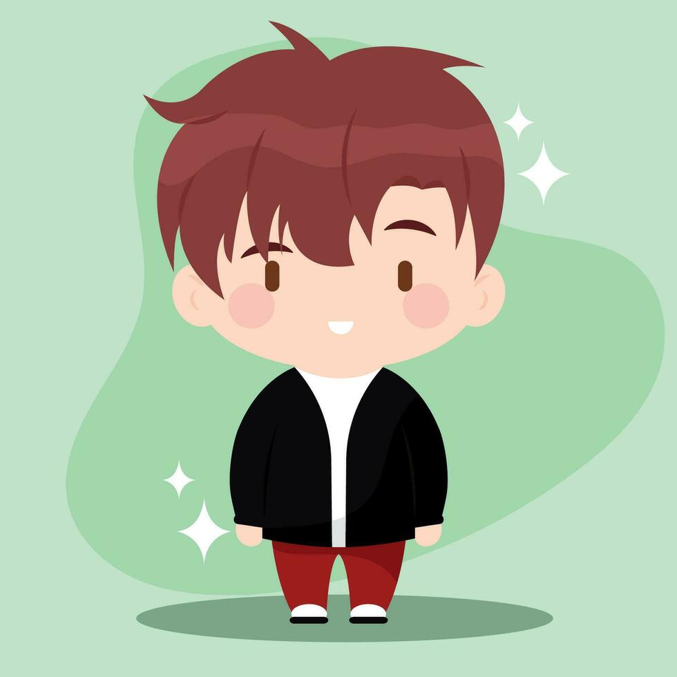 isoliert farbig süß Chibi männlich Koreanisch Anime Charakter Vektor