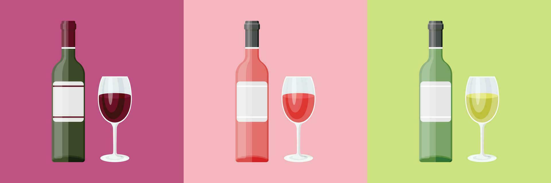 Wein Flaschen mit Brille Symbol im eben Stil. Alkohol trinken Vektor Illustration auf isoliert Hintergrund. Champagner Getränk Zeichen Geschäft Konzept.