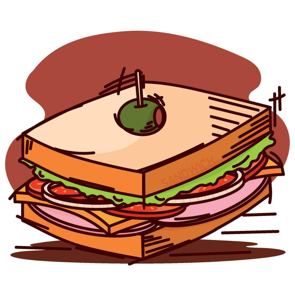 isolerat färgad retro smörgås skiss ikon vektor