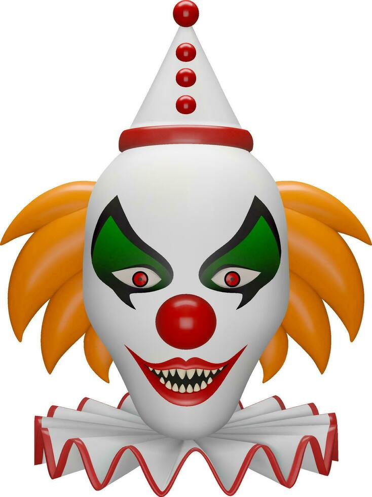 isolerat ondska clown. halloween skrämmande clown 3d illustration vektor