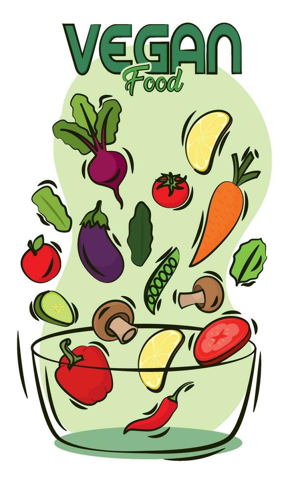 grupp av grönsaker på en skål vegan mat livsstil vektor