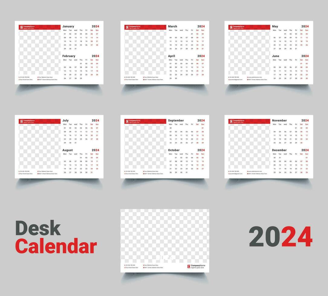 2024 Kalender Jahr Vektor Illustration. Woche beginnt auf Sonntag, einfach Planer Design Vorlage, Schreibtisch Kalender 2024 Jahr, Mauer Kalender 2024 Vorlage, drucken Medien, Werbung