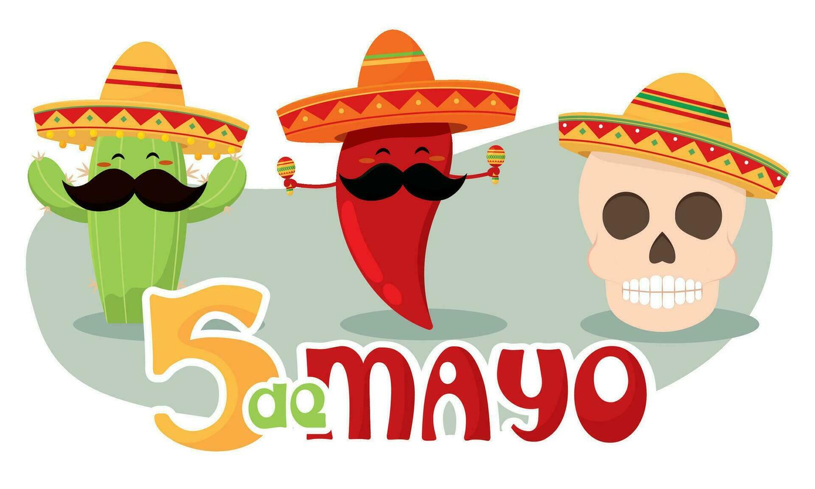 söt kaktus skalle och peppar med mexikansk hattar cinco de mayo vektor