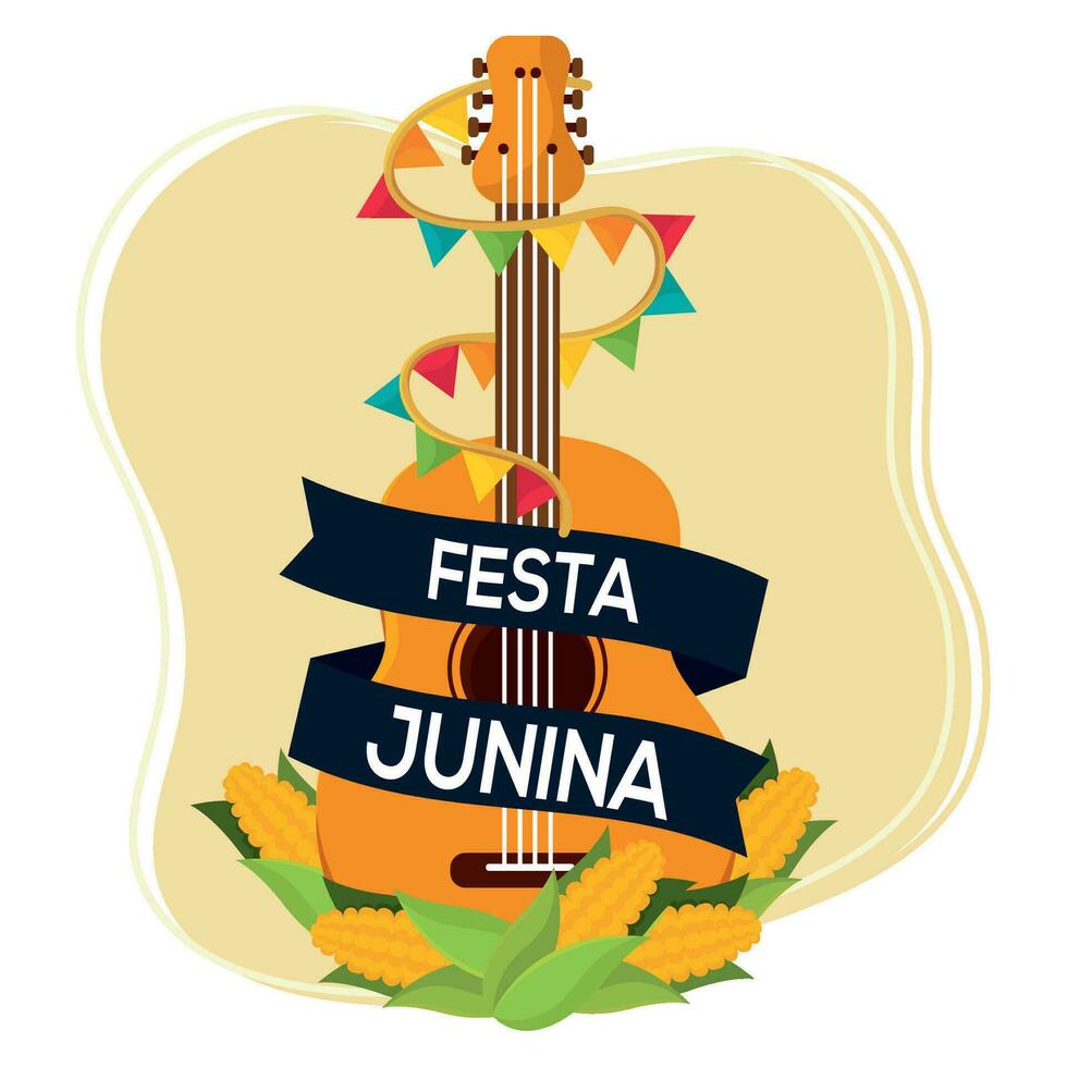 isoliert hölzern Gitarre mit Hühneraugen festa junina Vorlage Vektor