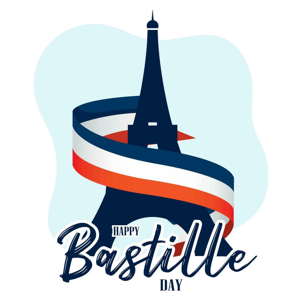 isolerat eiffel torn landmärke silhuett med franska flagga bastille dag vektor